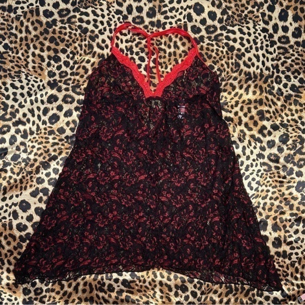 Secret Treasures Black and Red Lace Slip Dress